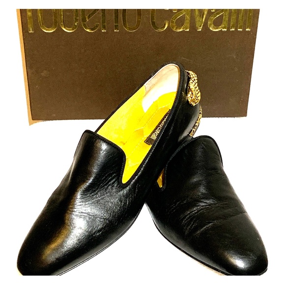 Roberto Cavalli Black Leather Women Loafer